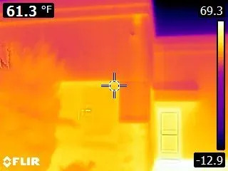 Infrared image of a building wall showing temperature differences
